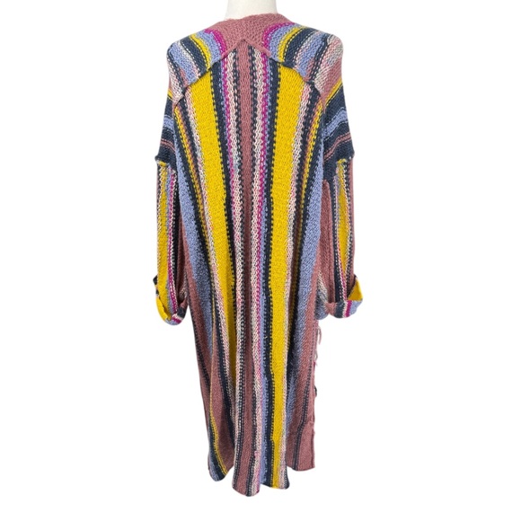 Anthropologie Multicolor Striped Cardigan Boho Chic Chunky Knit Bohemian Layer - Picture 11 of 14
